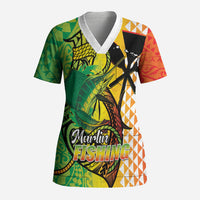 Hawaii Blue Marlin Fishing Scrub Top Hawaiian Kanaka Kakau Reggae