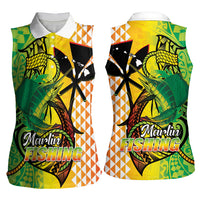 Hawaii Blue Marlin Fishing Women Sleeveless Polo Shirt Hawaiian Kanaka Kakau Reggae LT14 - Polynesian Pride
