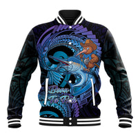 Personalised Blue Marlin Fishing New Zealand Baseball Jacket NZ Kiwi Cowboy Born To Fish