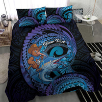Personalised Blue Marlin Fishing New Zealand Bedding Set NZ Kiwi Cowboy Born To Fish