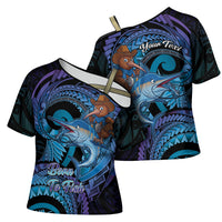 Personalised Blue Marlin Fishing New Zealand Cross Shoulder Shirt NZ Kiwi Cowboy Born To Fish LT14 - Polynesian Pride