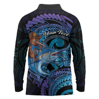 Personalised Blue Marlin Fishing New Zealand Long Sleeve Polo Shirt NZ Kiwi Cowboy Born To Fish LT14 - Polynesian Pride