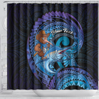 Personalised Blue Marlin Fishing New Zealand Shower Curtain NZ Kiwi Cowboy Born To Fish LT14 - Polynesian Pride