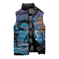Personalised Blue Marlin Fishing New Zealand Sleeveless Puffer Jacket NZ Kiwi Cowboy Born To Fish