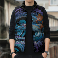 Personalised Blue Marlin Fishing New Zealand Sleeveless Puffer Jacket NZ Kiwi Cowboy Born To Fish