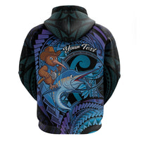 Personalised Blue Marlin Fishing New Zealand Zip Hoodie NZ Kiwi Cowboy Born To Fish LT14 - Polynesian Pride