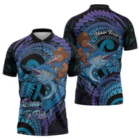 Personalised Blue Marlin Fishing New Zealand Zipper Polo Shirt NZ Kiwi Cowboy Born To Fish LT14 - Polynesian Pride