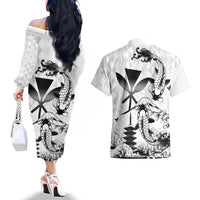 Japan And Hawaii Couples Matching Off The Shoulder Long Sleeve Dress and Hawaiian Shirt Sakura Koi Fish Hawaiian Lei Kanaka LT14 - Polynesian Pride