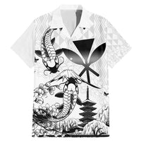 Japan And Hawaii Family Matching Mermaid Dress and Hawaiian Shirt Sakura Koi Fish Hawaiian Lei Kanaka LT14 Dad's Shirt - Short Sleeve White - Polynesian Pride