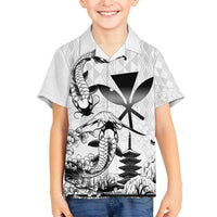 Japan And Hawaii Family Matching Off The Shoulder Long Sleeve Dress and Hawaiian Shirt Sakura Koi Fish Hawaiian Lei Kanaka LT14 Son's Shirt White - Polynesian Pride