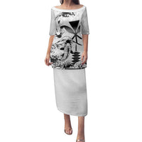 Japan And Hawaii Family Matching Puletasi and Hawaiian Shirt Sakura Koi Fish Hawaiian Lei Kanaka LT14 Mom's Dress White - Polynesian Pride