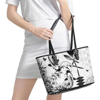 Japan And Hawaii Leather Tote Bag Sakura Koi Fish Hawaiian Lei Kanaka LT14 - Polynesian Pride