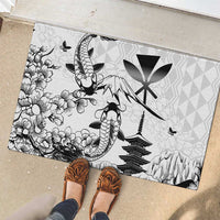 Japan And Hawaii Rubber Doormat Sakura Koi Fish Hawaiian Lei Kanaka - Polynesian Pride