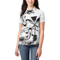 Japan And Hawaii Women Polo Shirt Sakura Koi Fish Hawaiian Lei Kanaka - Polynesian Pride