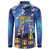 Japan Obon Festival Button Sweatshirt Sakura Lanterns With Bon Dance - Polynesian Pride