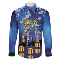 Japan Obon Festival Family Matching Long Sleeve Bodycon Dress and Hawaiian Shirt Sakura Lanterns With Bon Dance LT14 Dad's Shirt - Long Sleeve Blue - Polynesian Pride