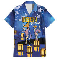 Japan Obon Festival Family Matching Off The Shoulder Long Sleeve Dress and Hawaiian Shirt Sakura Lanterns With Bon Dance LT14 Dad's Shirt - Short Sleeve Blue - Polynesian Pride