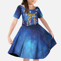 Japan Obon Festival Family Matching Puletasi and Hawaiian Shirt Sakura Lanterns With Bon Dance LT14 Daughter's Dress Blue - Polynesian Pride