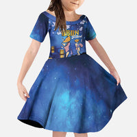 Japan Obon Festival Family Matching Summer Maxi Dress and Hawaiian Shirt Sakura Lanterns With Bon Dance LT14 Daughter's Dress Blue - Polynesian Pride
