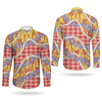 Hawaii Kahili Palaka Motifs Couples Matching Puletasi and Long Sleeve Button Shirt Hawaiian Honohono Pikake Lei LT14 - Polynesian Pride