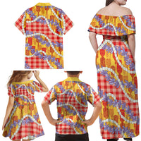 Hawaii Kahili Palaka Motifs Family Matching Off Shoulder Maxi Dress and Hawaiian Shirt Hawaiian Honohono Pikake Lei LT14 - Polynesian Pride