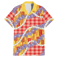Hawaii Kahili Palaka Motifs Family Matching Short Sleeve Bodycon Dress and Hawaiian Shirt Hawaiian Honohono Pikake Lei LT14 Dad's Shirt - Short Sleeve Red - Polynesian Pride