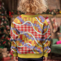 Hawaii Kahili Palaka Motifs Kid Ugly Christmas Sweater Hawaiian Honohono Pikake Lei