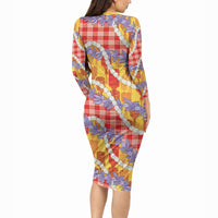 Hawaii Kahili Palaka Motifs Long Sleeve Bodycon Dress Hawaiian Honohono Pikake Lei LT14 - Polynesian Pride