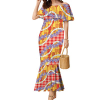 Hawaii Kahili Palaka Motifs Mermaid Dress Hawaiian Honohono Pikake Lei LT14 Women Red - Polynesian Pride