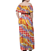 Hawaii Kahili Palaka Motifs Off Shoulder Maxi Dress Hawaiian Honohono Pikake Lei LT14 - Polynesian Pride