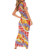 Hawaii Kahili Palaka Motifs Short Sleeve Bodycon Dress Hawaiian Honohono Pikake Lei LT14 - Polynesian Pride