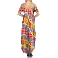 Hawaii Kahili Palaka Motifs Summer Maxi Dress Hawaiian Honohono Pikake Lei LT14 - Polynesian Pride