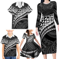 Hawaii Lauhala Tattoo Family Matching Long Sleeve Bodycon Dress and Hawaiian Shirt Hawaiian Hala Leaf Weaving