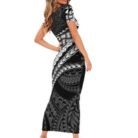 Hawaii Lauhala Tattoo Short Sleeve Bodycon Dress Hawaiian Hala Leaf Weaving LT14 - Polynesian Pride