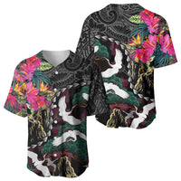 Hawaiian and Japanese Culture Baseball Jersey Crane Sakura Hibiscus Tropical Vibes
