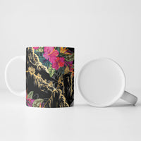 Hawaiian and Japanese Culture Ceramic Mug Crane Sakura Hibiscus Tropical Vibes