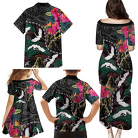 Hawaiian and Japanese Culture Family Matching Puletasi and Hawaiian Shirt Crane Sakura Hibiscus Tropical Vibes LT14 - Polynesian Pride