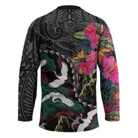 Hawaiian and Japanese Culture Hockey Jersey Crane Sakura Hibiscus Tropical Vibes