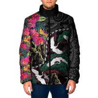 Hawaiian and Japanese Culture Padded Jacket Crane Sakura Hibiscus Tropical Vibes