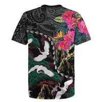 Hawaiian and Japanese Culture Rugby Jersey Crane Sakura Hibiscus Tropical Vibes