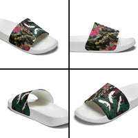 Hawaiian and Japanese Culture Slide Sandals Crane Sakura Hibiscus Tropical Vibes