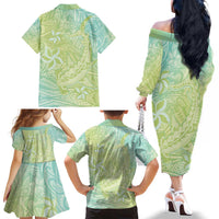 Baby Green Gradient Polynesia Family Matching Off The Shoulder Long Sleeve Dress and Hawaiian Shirt Hawaiian Tribal Hammerhead Shark Tattoo LT14 - Polynesian Pride