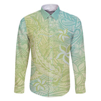 Baby Green Gradient Polynesia Family Matching Off Shoulder Maxi Dress and Hawaiian Shirt Hawaiian Tribal Hammerhead Shark Tattoo LT14 Dad's Shirt - Long Sleeve Baby Green - Polynesian Pride