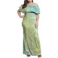 Baby Green Gradient Polynesia Family Matching Off Shoulder Maxi Dress and Hawaiian Shirt Hawaiian Tribal Hammerhead Shark Tattoo LT14 Mom's Dress Baby Green - Polynesian Pride