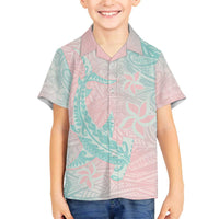 Baby Pink Gradient Polynesia Family Matching Off The Shoulder Long Sleeve Dress and Hawaiian Shirt Hawaiian Tribal Hammerhead Shark Tattoo LT14 Son's Shirt Baby Pink - Polynesian Pride