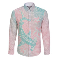 Baby Pink Gradient Polynesia Family Matching Off Shoulder Short Dress and Hawaiian Shirt Hawaiian Tribal Hammerhead Shark Tattoo LT14 Dad's Shirt - Long Sleeve Baby Pink - Polynesian Pride