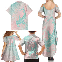 Baby Pink Gradient Polynesia Family Matching Summer Maxi Dress and Hawaiian Shirt Hawaiian Tribal Hammerhead Shark Tattoo LT14 - Polynesian Pride
