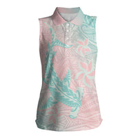 Baby Pink Gradient Polynesia Women Sleeveless Polo Shirt Hawaiian Tribal Hammerhead Shark Tattoo