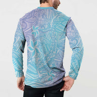 Baby Blue Gradient Polynesia Button Sweatshirt Hawaiian Tribal Hammerhead Shark Tattoo
