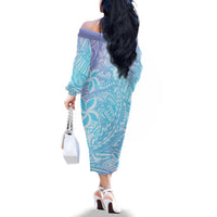 Baby Blue Gradient Polynesia Family Matching Off The Shoulder Long Sleeve Dress and Hawaiian Shirt Hawaiian Tribal Hammerhead Shark Tattoo LT14 - Polynesian Pride